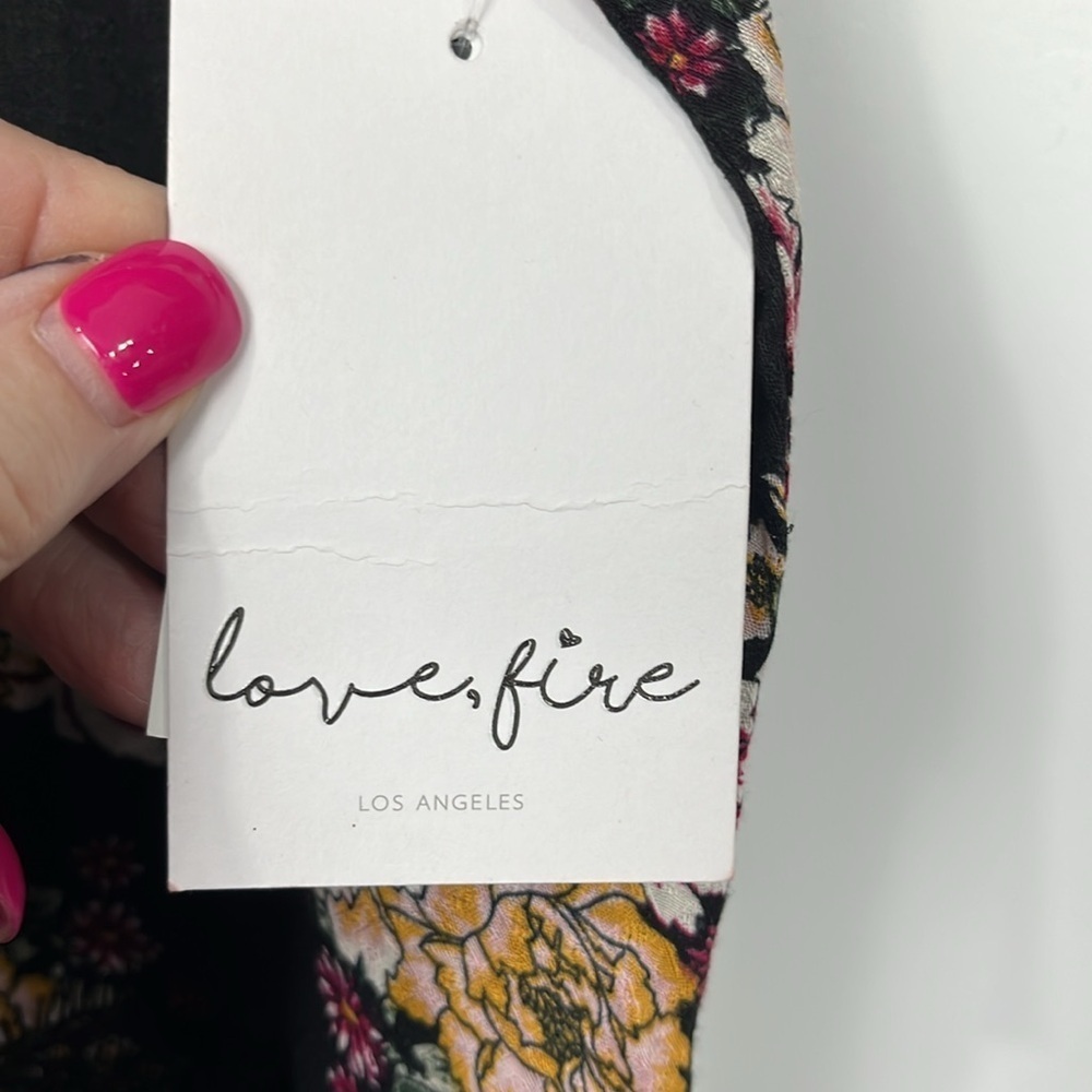 Love, Fire Womens Tunic/Mini XS Black White Floral Plaid Mixed Textures Keyhole - Picture 7 of 14